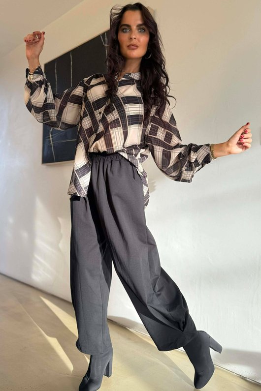 Ainsley Plaid Chiffon Blouse Stone